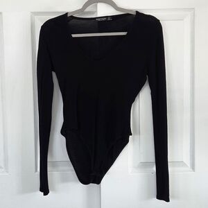 Nasty Gal V You Scoop Neck Jersey Bodysuit Black US 4 Snap Closure